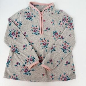 OshKosh B'gosh Girls 4T Floral Fleece Pullover Gray Pink Half Zip Long Sleeve